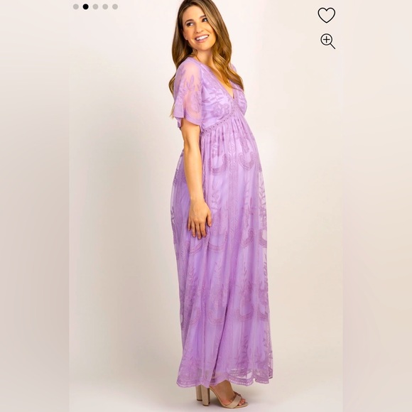 PinkBlush Lavender Lace Mesh Overlay Maternity Maxi Dress - Picture 3 of 5
